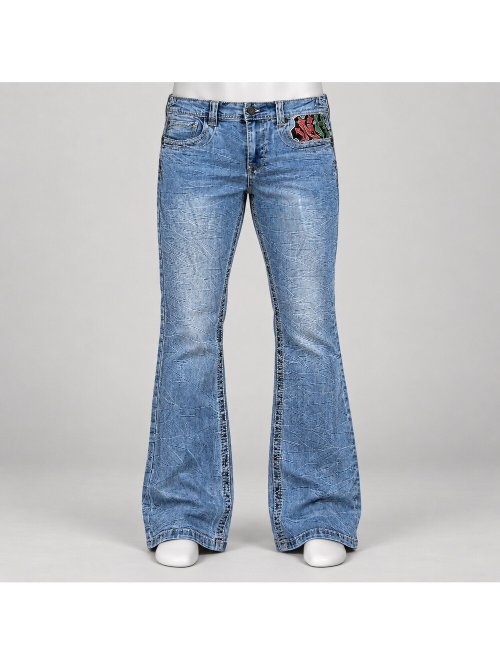Ninth Hall Signal Jeans Mens 36x36 Western Y2K Eagle Snake Stacked Flare Blue